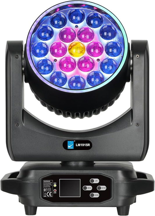 Big Dipper LED Moving Head Lights 19X15W Stage Lighting with Zoom/Wash/Beam Lights, RGBW Uplight Moving Head Light with RDM & DMX Moving Head DJ Light for Nightclub Professional Event Bars