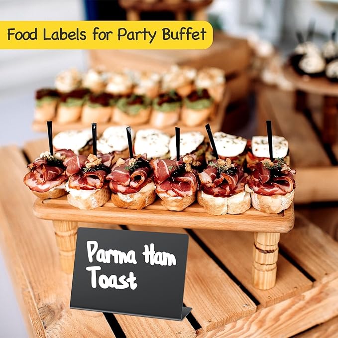 PigPotParty 18 Pcs 4"x3" Mini Food Labels for Party Buffet - Mini Chalkboard Signs for Food Display - Food Labels - Table Name Tags - Wedding Place Cards - Include 2 Wet Erase Markers
