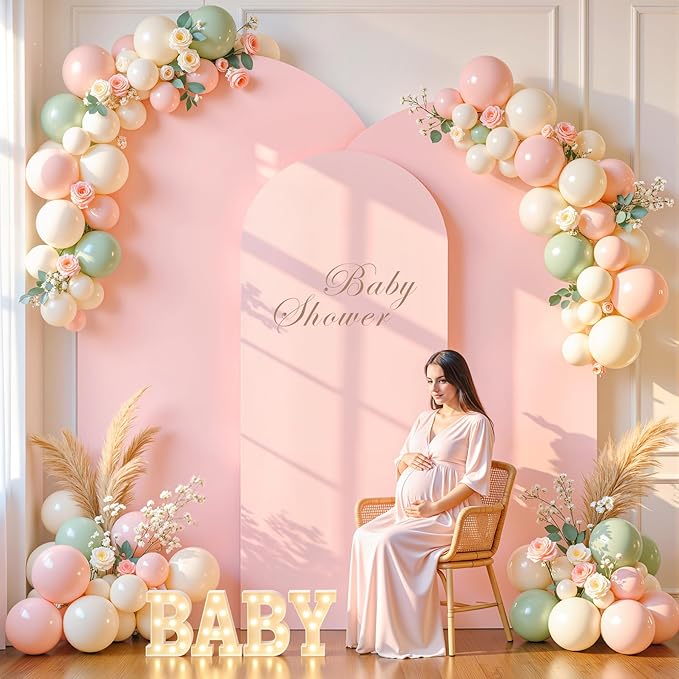 (7.2FT, 6.6FT, 6FT) Wedding Arch Cover Set of 3 Dusty Rose Spandex Fitted Arch Cover for Round Top Chiara Backdrop Stand Covers for Birthday Party Banquet Photo Background Decoration