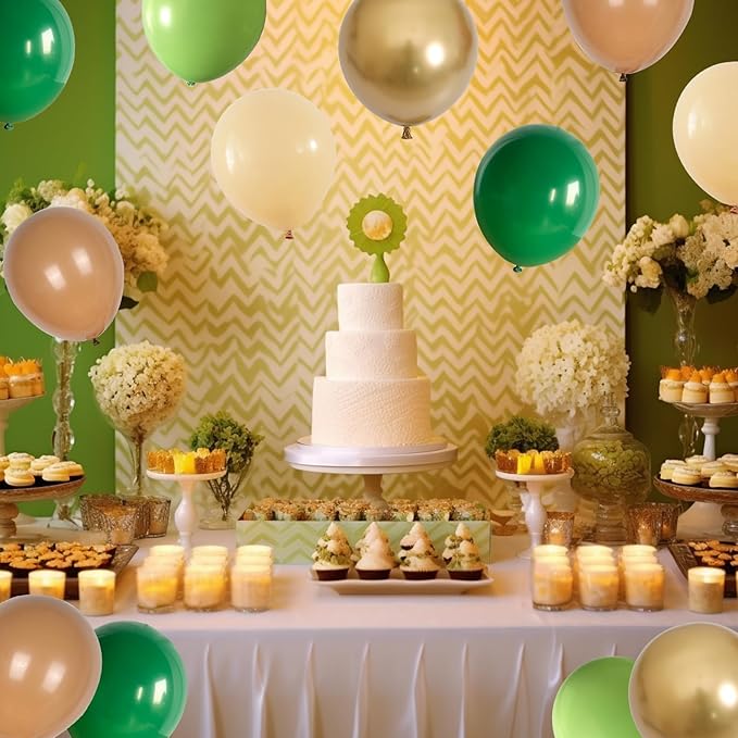 Sage Green Brown Balloons, 60PCS Green Brown Beige Jungle Safari Wild Woodland Balloon, Retro Green Metallic Gold Coffee Apricot Balloons for Boy First Birthday Baby Shower Wedding Party Decorations