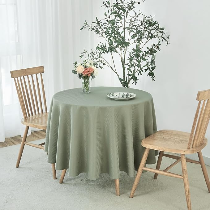 maxmill Round Weaved Texture Design Tablecloth Spill-Proof Wrinkle Free Soft Washable Table Cloth for Circular Table Cover, for Dining Room Banquet Parties Holiday Dinner, 90 Inch Sage Green