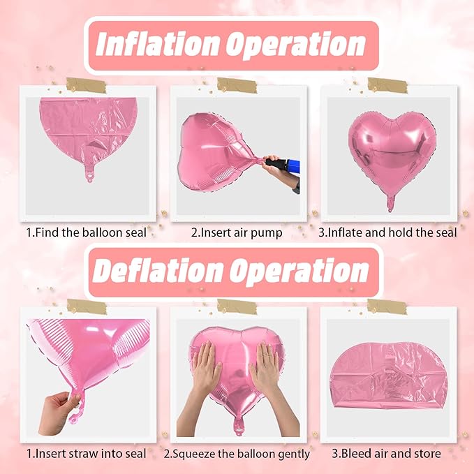 Pink White Heart Balloons, 18 Inch Baby Pink and White Heart Shape Balloon, 12PCS Helium Love Foil Balloon for Birthday Bridal Shower Engagement Wedding Valentine Party Decor