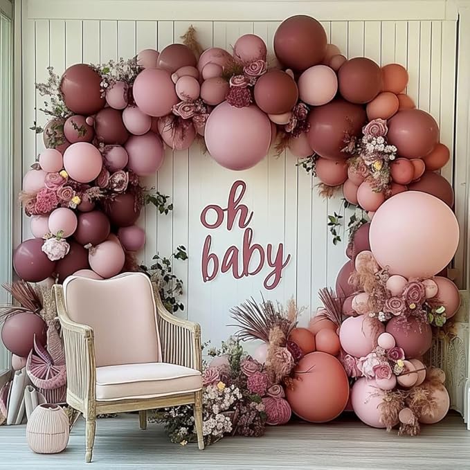 Dusty Pink Balloon Arch Double Stuffed Mauve Light Pink Blush Nude Balloons Dusty Rose Boho Balloon Garland Kit for Baby Shower Bridal Shower Birthday Bachelorette Fall Party Decorations