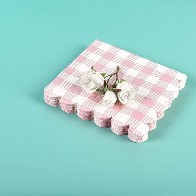 200Pcs Pink Gingham Party Supplies Pink Gingham Paper Plates and Napkins Cups Checkered Plates Disposable Pinks and White Plaid Decor for Birthday Family Picnic BBQ Party,Serves 50 Guests