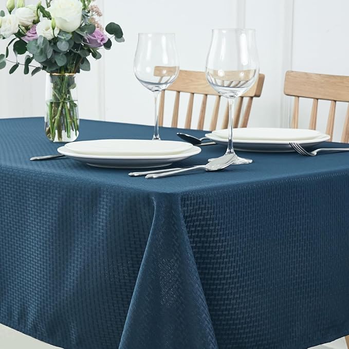 maxmill Tablecloth Weaved Texture Stain Resistant Waterproof, Wrinkle Resistant Washable Table Cloth, Fabric Table Cover for Dining Room, Indoor Outdoor Use, Rectangle 60 x 120 Inch, Navy Blue