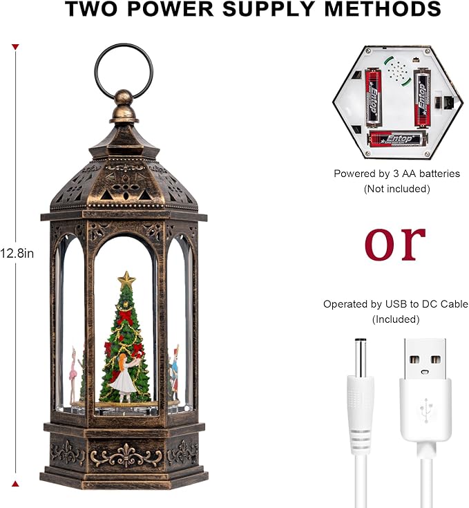 12.8'' Rotating Nutcracker Suite Scene Musical Lighted Christmas Tree Snow Globe Water Lantern with Swirling Glitter Decoration