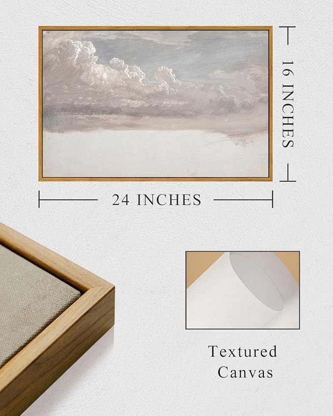 InSimSea Framed Canvas Wall Art Vintage Decor, Home Decor Classical Oil Painting Cloud Study Large Wall Decorations for Living Room, Canvas Pictures Art for Bedroom Bathroom Gallery, 16"x24"