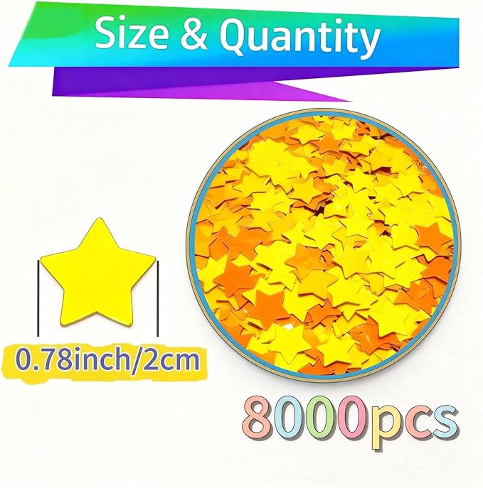 Orange and Yellow Metallic Foil Star Confetti 0.78inch/2cm 8000PCS Table Confetti for Party Birthday Decoration or Filled Balloons