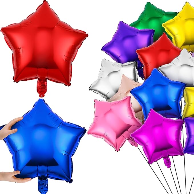 150 Pcs Star Shaped Foil Balloons 18 Inch for New Year Eve Party Decorations, Self-sealing Helium Star Balloons Foil for Birthday, Wedding, Baby Shower (Colorful)