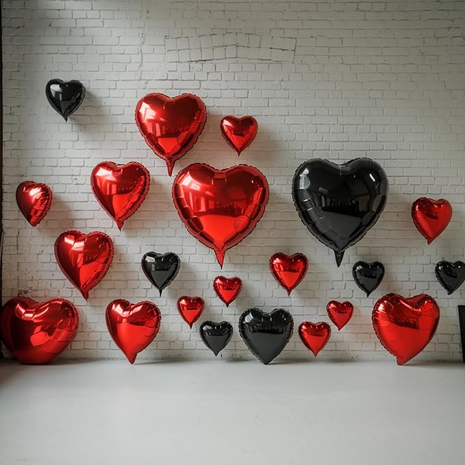 Red Black Heart Balloons, 19PCS Black and Red Heart Shape Balloon, 18Inch with 10Inch Black Red Helium Foil Love Heart Balloon for Birthday Bridal Shower Engagement Wedding Valentine Party Decoration