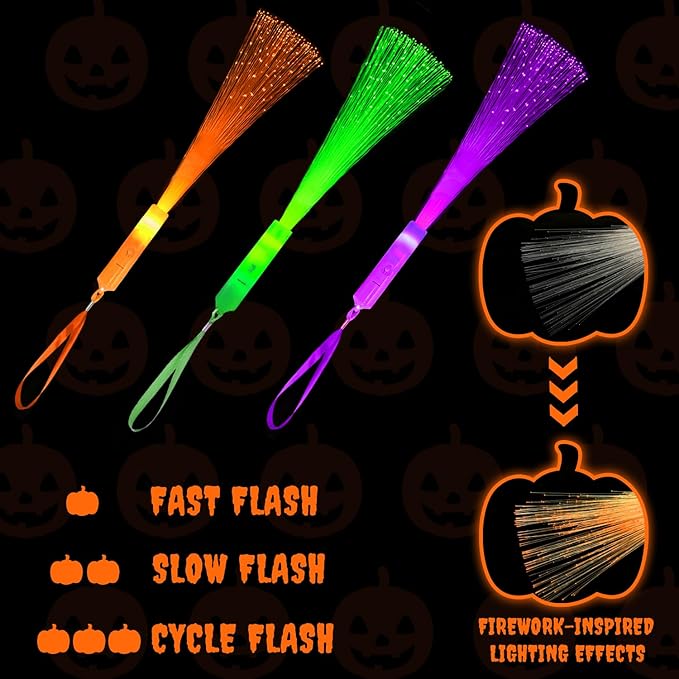Halloween Glow Sticks Party Favors Supplies for Kids Bulk-24 Pack, Light UP Fiber Optic Wand Toys for Toddlers, Goodie Bag Basket Stuffers Fillers, Non Candy Trick or Treat Party Games Activities