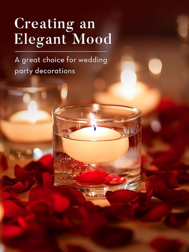 White Floating Candles 2 inch, 24 Pack Floating Candles 5-6 Hours Long Burning, Unscented Floating Candle for Centerpieces, Wedding, Christmas Lights, Romantic Night for Her/Him Set