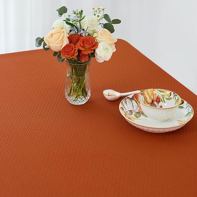 maxmill Rectangle Weaved Design Tablecloth Waterproof Spillproof Wrinkle Free Fall Table Cloth, Kitchen Dining Room Thanksgiving Decoration, Fabric Table Cover Halloween Party, 52 x 108 Inch, Rust
