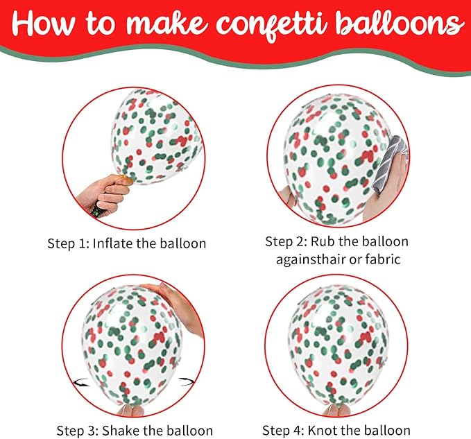 Paready Christmas Balloons, 50Pcs 12 Inch Red, Green, White, Pastel Pink Retro Bean Confetti Balloons for Birthday, Baby Shower, New Year, Christmas Party Supplies