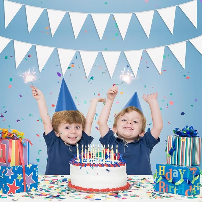 65FT White Glitter Triangle Pennant Banner Flag Metallic Bunting Fabric Garland for Christmas Graduation Wedding Engagement Anniversary Bachelorette Birthday Bridal Shower Valentine's Party Supplies