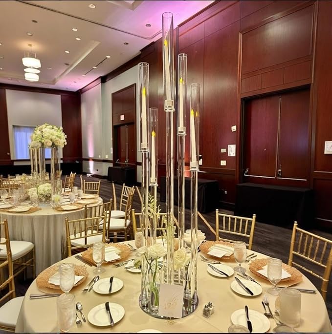 42.5inch 8pcs Acrylic Candelabra Centerpieces for Tables 5 Arms Wedding centerpieces for Decorations
