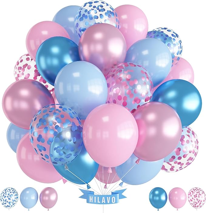 Pink Blue Balloons 35 Pcs 12 Inch Pastel Pink and Blue Confetti Balloons Gender Reveal Boys or Girls Theme Helium Latex Balloon Set for Bridal Shower Baby Shower Wedding Birthday Party Decorations