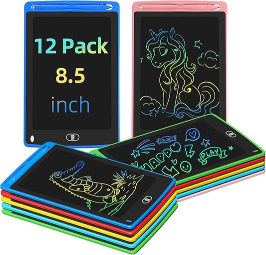 Party Favor 12 Pack LCD Writing Tablet for Kids, 8.5 Inch Colorful Drawing Doodle Board, Erasable Doodle Pad for Toddlers, Educational Learning Toys Birthday Gifts for Boys Girls Age 3 4 5 6 7 8