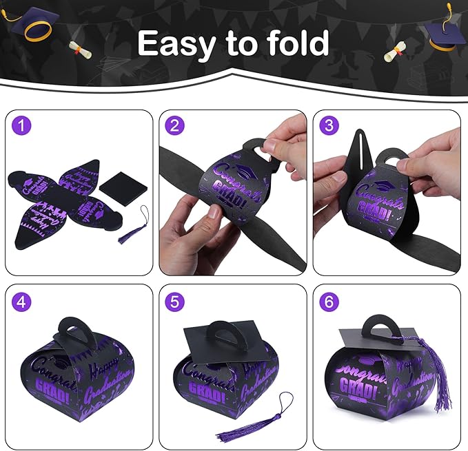 COTOPHER 36 Pcs Graduation Cap Gift Boxes with Tassel, Class of 2025 Graduation Candy Boxes Centerpieces for Tables Party Decorations, Mini Treat Chocolate Box Graduate Favors Supplies