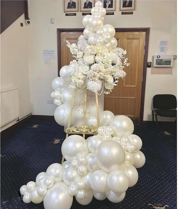 Pearl White Balloons Double Stuffed Pearl Balloons Arch With Pearl Stickers 5/10/12/18 Inch Bridal Shower Balloon Arch Pearl Ivory Balloon Garland For Wedding Birthday Baby Shower Decorations