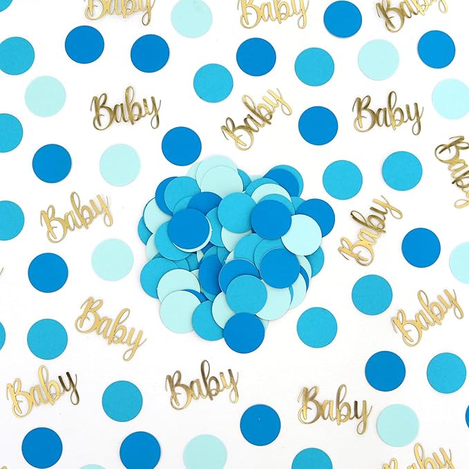300 PCS Gender Reveal Confetti-Baby Shower Table Decorations, Baby Confetti for Gender Reveal Party Table Decor,Baby Boy Baby Shower Decorations(Blue, Gold)