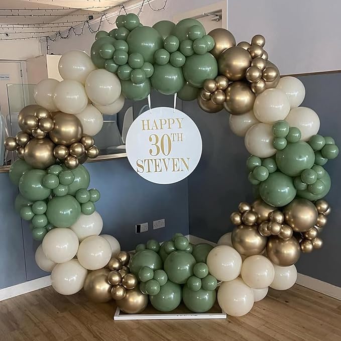 Sage Green Gold Balloons, 60 Pcs 12 Inch Olive Green White Balloons with Metallic Gold Confetti Balloon for Birthday Wedding Baby Shower Bridal Shower Engagement Anniversaries Party Decorations