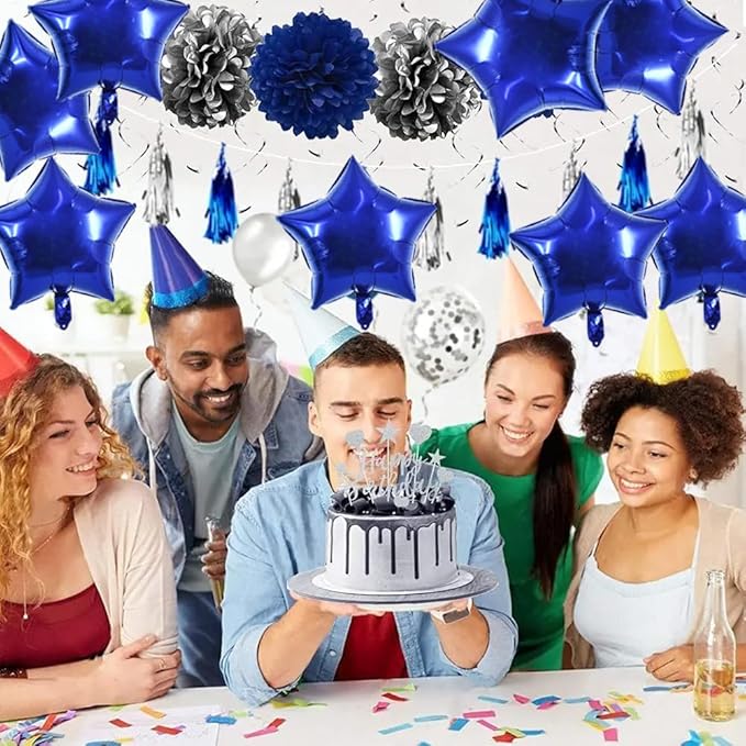 TONIFUL 30Pcs 18 Inch Navy Blue Star Shape Foil Balloons Big Dark Blue Stars Helium Mylar Ballons for Birthday Wedding Baby Shower Anniversary Engagement Party Decorations Suppliess