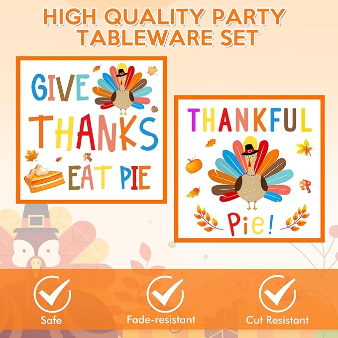 Turkey Thanksgiving Party Supplies Kit, Autumn Disposable Dinnerware Includes, Dessert Plates, Napkins for Fall party Decorations, Serve 20