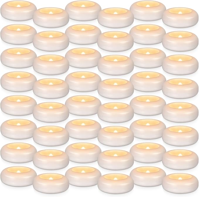 Set of 48 Waterproof Flameless Floating Tealights, 120+ Hour Warm White Battery Flickering LED Tea Lights Candles - Wedding, Party, Centerpiece, Pool & SPA.