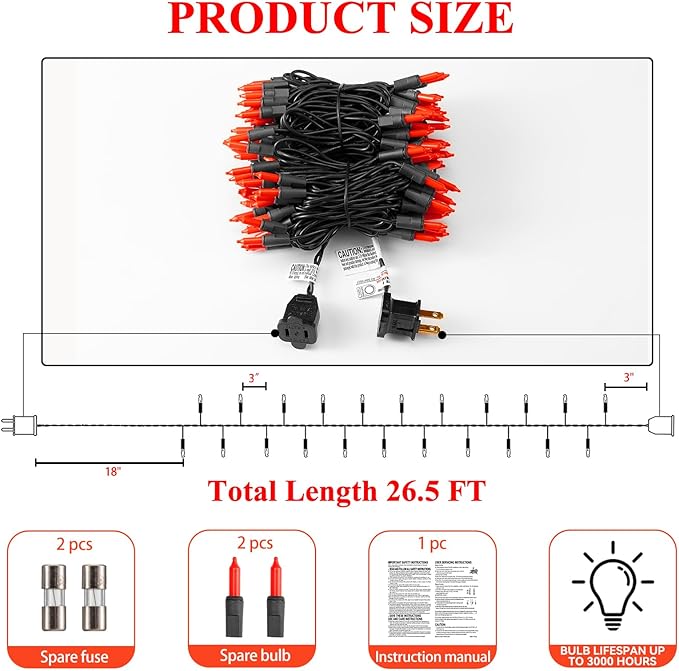 Halloween Lights 100 Counts, Orange Christmas Lights Indoor Outdoor,Black Wire Connectable of Lighting String,Decorations for Holiday, Party,Festival