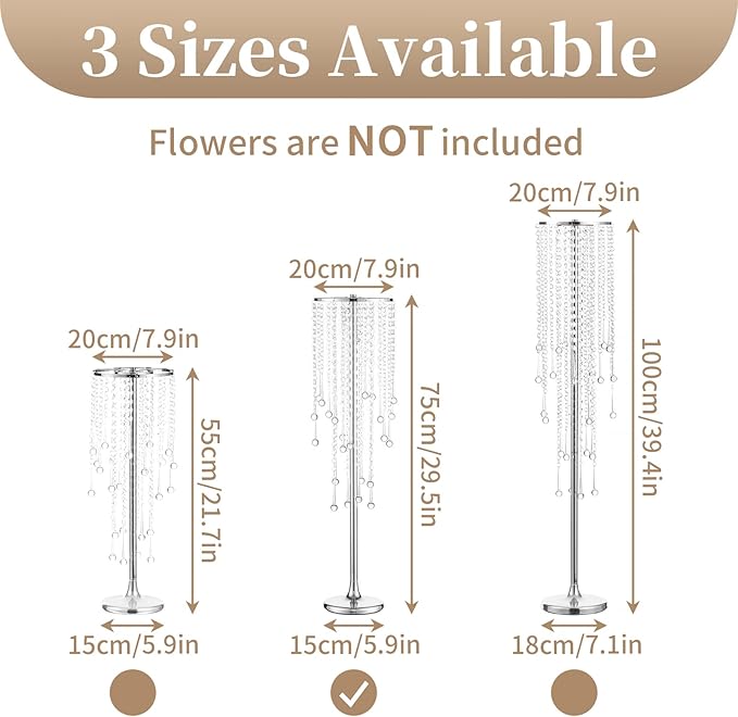 Sziqiqi Silver Tall Vases for Wedding Centerpiece - 29.5in Metal Flower Crystal Centerpieces Stand with Crystal Beads for Event Party Reception Center Piece Floral Arrangements
