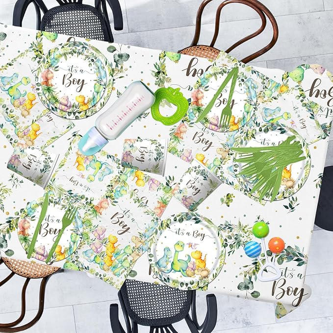 Dinosaur Birthday Party Decorations It's a Boy Baby Shower Party Supplies Disposable Dino Plates Napkins Banner Tablecloth Dinosaur Baby Boy Shower Decorations for 20 Guests