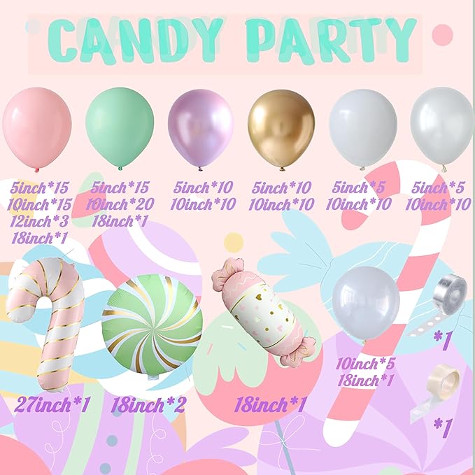 PageebO Christmas Candy Balloon Arch, Pastel Pink Green Balloon Candy Cane Lollipop Foil Balloons for Sweet One Birthday Party Favors Candyland Christmas Party Favors Baby Shower Gender Revel Decor