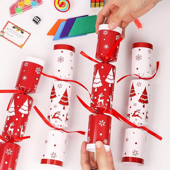 8 Pack Red White Christmas Party Table Favors for Kids Adults, Xmas Party Favors Supplies Holiday Dinner Table Gifts with Hats Jokes Surprise Toys, Christmas Table Decor for Family Office Classroom