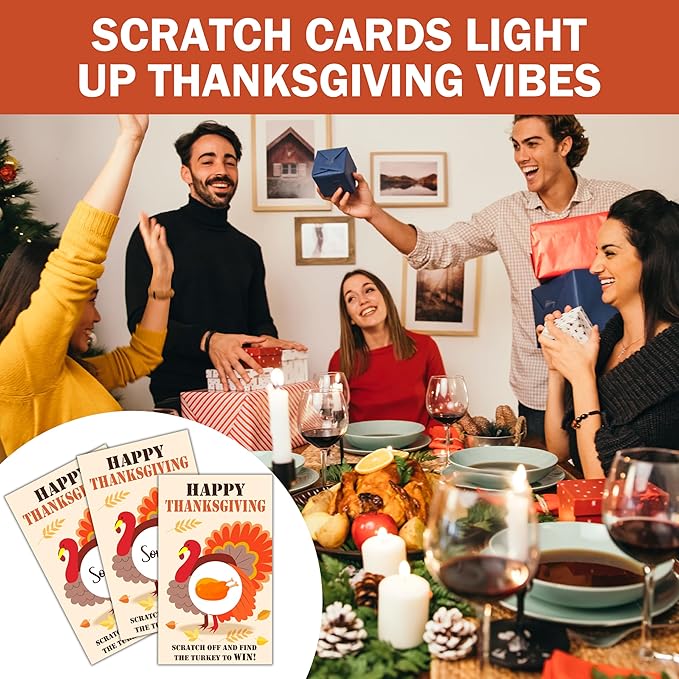 Thanksgiving Scratch Off Cards, Turkey Games For Family Party, Friendsgiving Party Favors For Adults, Thanksgiving Supplies Decorations, Pack Of 50, 03