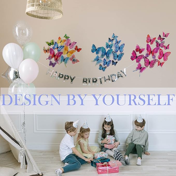 Butterfly Wall Decor 24/48 PCS, 3D Butterflies Stickers for Party Decorations with Magnets(Blue, 48)