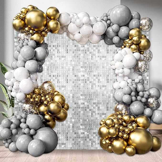 36 PCS Silver Shimmer Wall Backdrop, Square Sequin Photo Backdrops Panel, Glitter Wall Background for Birthdays, Weddings, Halloween, Engagements, Disco Bachelorette Party Decoration (6FTx6FT)