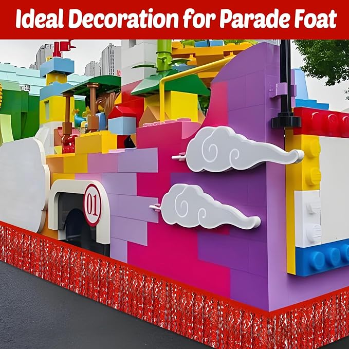 6 Pack 10 Feet Red Wave Foil Fringe Garland Metallic Tinsel Streamers Banner Wall Hanging Curtain Backdrop for Parade Floats, Mother's Day, Easter, Bachelorette, Wedding Party Decoration