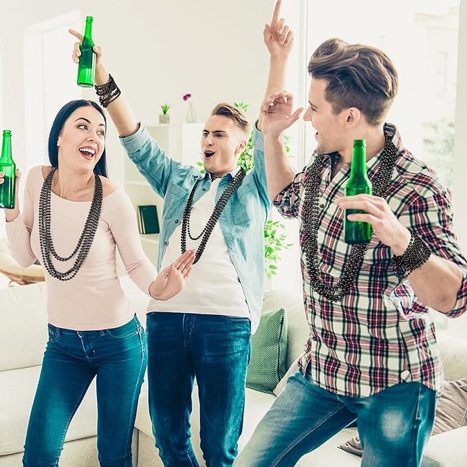 Bead Necklace, 200PCS New Years Eve Black Necklaces Stuff Accessories, 33" Mardi Gras Beads Necklace Costume Bulk, Festival Parade Throw for Halloween Wedding Party Events Supplies Decorations