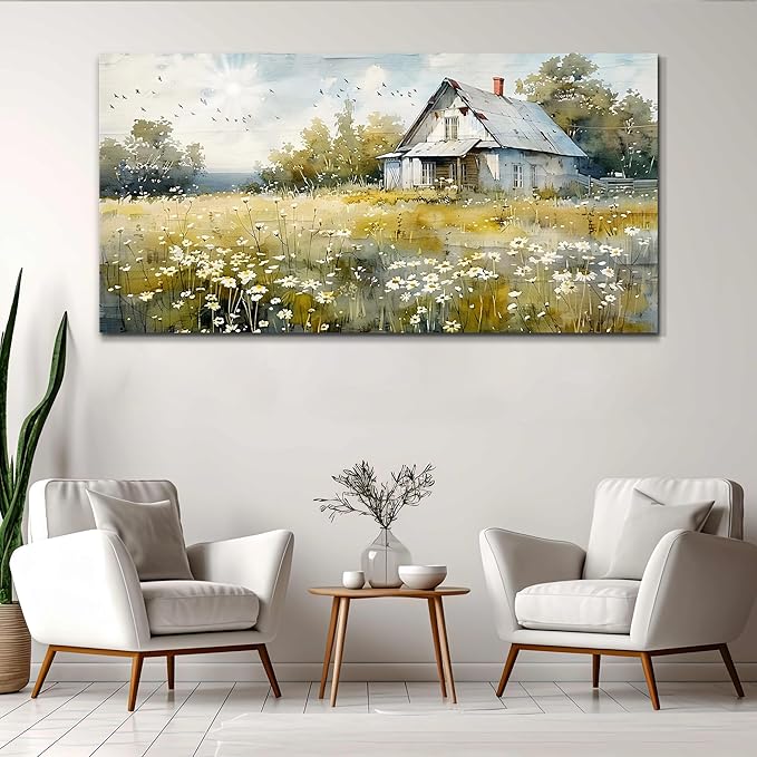 FUHAIHUA Huge Wall Art For Living Room Canvas Wall Decorations For Office Bedroom Wall Decor Rural Landscape Paintings Farmhouse Watercolor Pictures Artwork Room Mural Aesthetic Home Decor 30x60 In