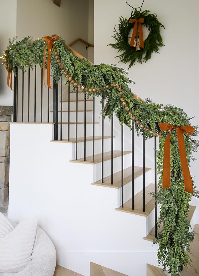 Christmas Pine Garland Greenery Decoration, Artificial Cedar Branches Cypress Garland for Holiday Fireplace Mantel Table Centerpiece