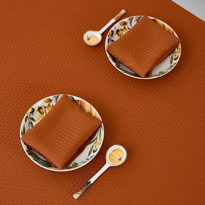 maxmill Fall Cloth Napkins 20 x 20 Inch Weaved Pattern Soft Comfortable and Luxury Serviette for Harvest Thanksgiving Family Dinners Weddings Parties and Banquets Set of 4 Pieces, Rust