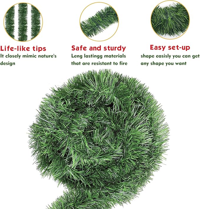 50 Ft Christmas Garland Decoration: Artificial Garland Non-Lit Soft Greenery Holiday Decor Outdoor or Indoor - Used Christmas Wedding Party