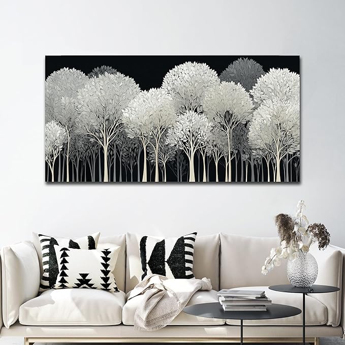 Black and White Tree of Life Wall Art for Living Room Abstract Forest Print Picture Framed Large Canvas Wall Decor for Bedroom Office Bathroom Modern Home Botanical Landscape Wall Decorations Artwork Size 24x48 Ready to Hang