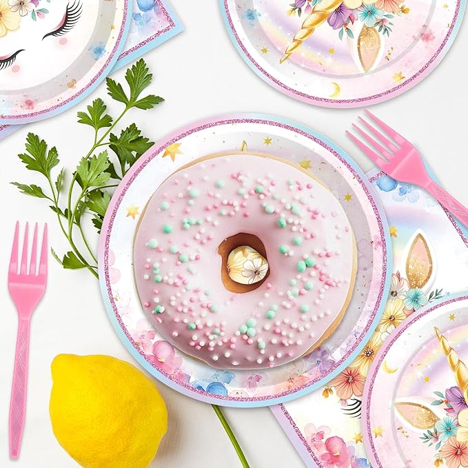 96Pcs Unicorn Birthday Party Decorations Tableware Set Unicorn Wonderland Party Disposable Plates Napkins Forks Serves 24 Rainbow Unicorn Baby Shower Bridal Girls Birthday Party Supplies