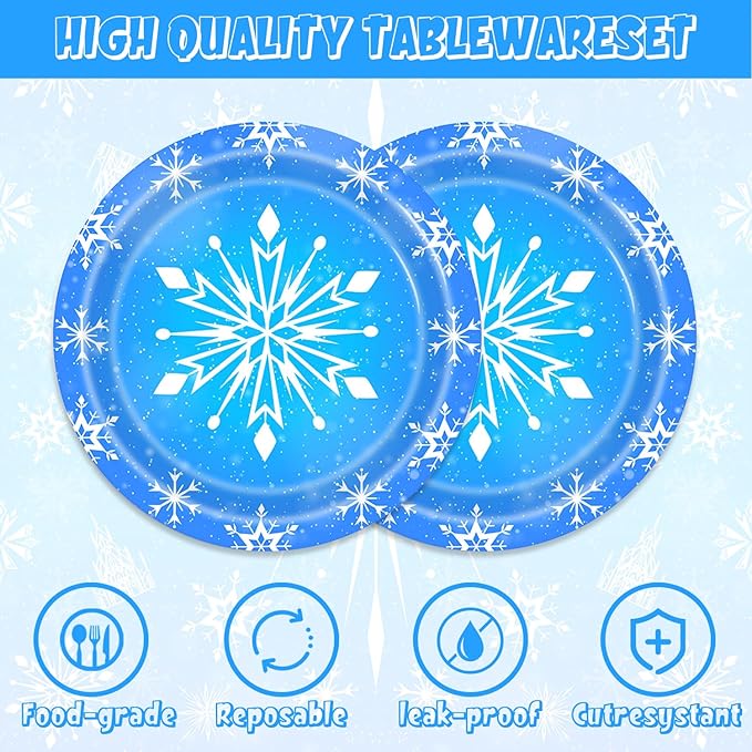 40Pcs Frozen Snowflake Birthday Party Decorations Blue and White Snowflake Plates Napkins Winter Party or Baby Shower Supplies Set for 20 Guests