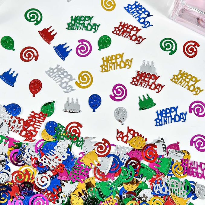 VHUWE Happy Birthday Confetti, 1.6 oz Multicolor Cake Balloon Swirl Confetti for Happy Birthday Party Decorations Boys Girls Kids 1st Birthday Table Decorations | Colorful