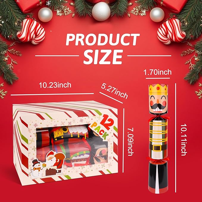 12 Pack Nutcracker Christmas Party Table Favors for Kids Adults, Xmas Party Favors Holiday Dinner Table Gifts with Hats Jokes Surprise Toys, Christmas Table Decorations for Family Office Classroom