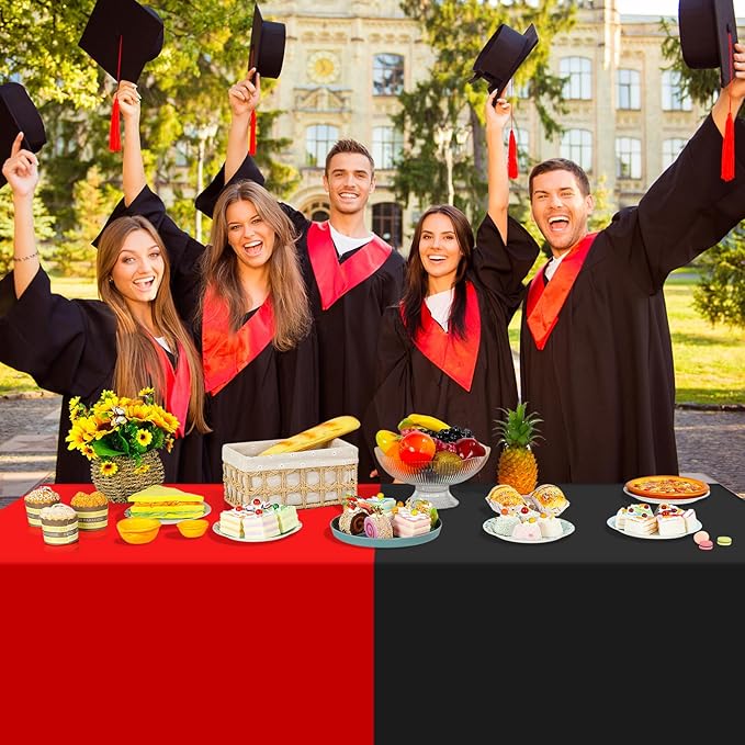12 Pcs Red Black White Plastic Tablecloths Bulk,54 x 108 Inch Disposable Rectangle Party Table Cloth Waterproof Table Cover for Birthday Wedding Anniversary Graduation Party Decorations Supplies