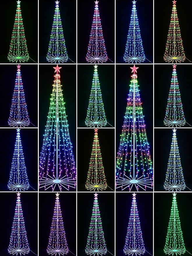 Flacchi 8.8 FT Smart Christmas Tree Lights - Star Tree Topper with Removable Bracket, App Control, Sync with Music, Waterfall Colored Lights for Indoor Outdoor Xmas Decorations (8.8FT/ String Lights)